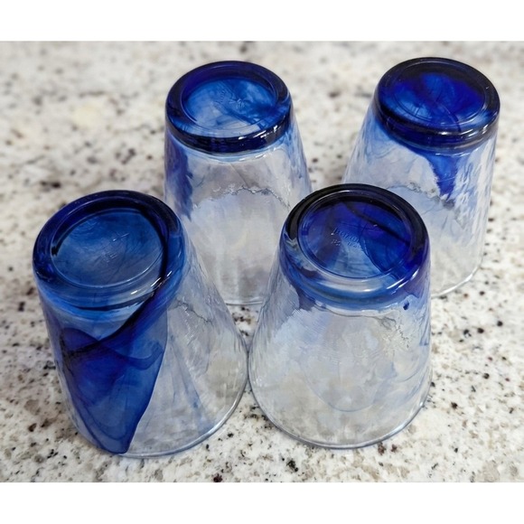 Bormioli Rocco 12 oz Italy Murano Cobalt Blue Swirl Textured Glasses Set of 4 - Picture 6 of 8